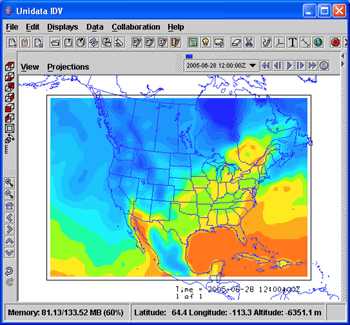 Color-filled contours of surface temperature
