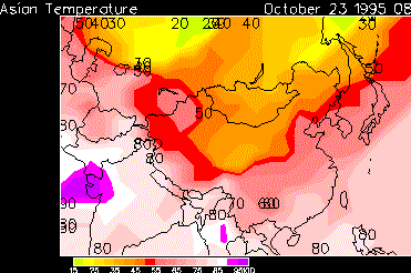 Weather Map Showing
  Temperatures in Asia