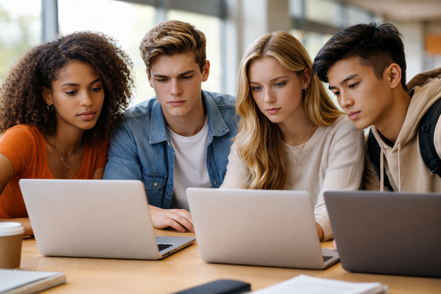"students" working on laptops