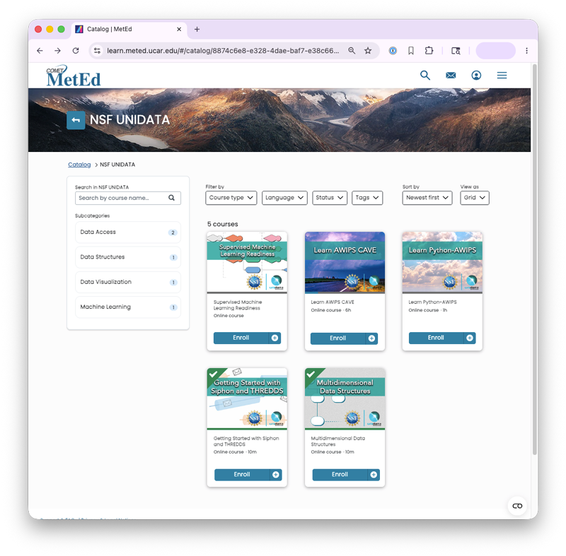 MetEd screenshot showing Unidata resources
