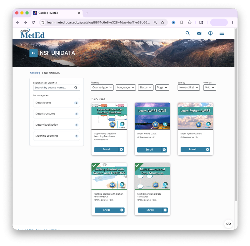 MetEd screenshot showing Unidata resources