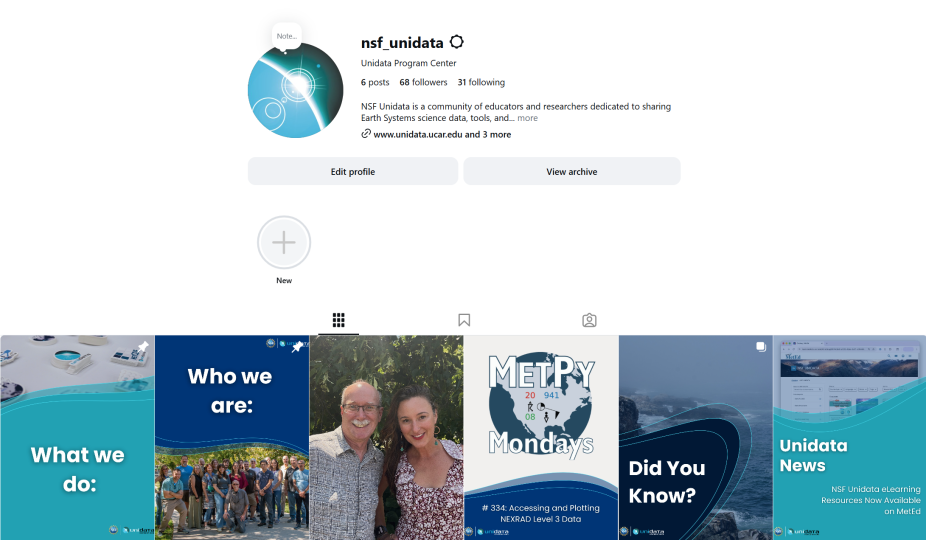 Screenshot of the Unidata Instagram Page