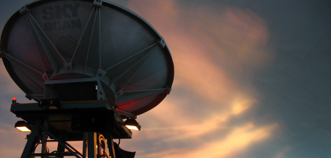 A radar photographed at sunset.